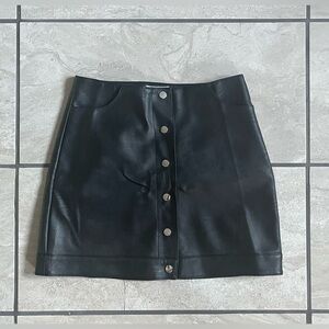 Topshop Black Leather Pencil Skirt with Button Accents